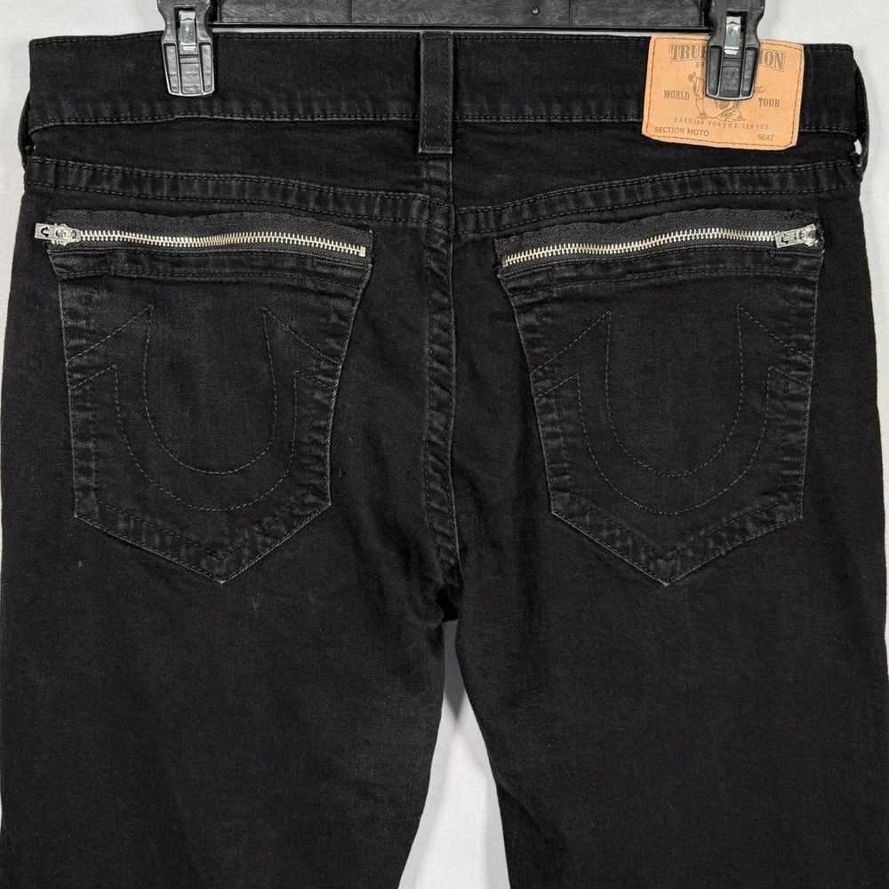 True Religion Mens Slim Moto Zippers Black Biker Jeans MAXH208EL Size‎ 38x33